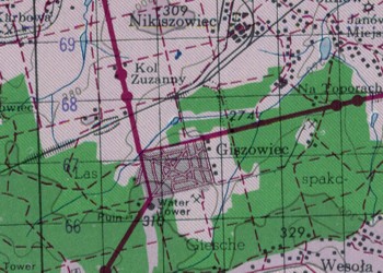 Giszowiec na mapie amerykańskiej z 1944