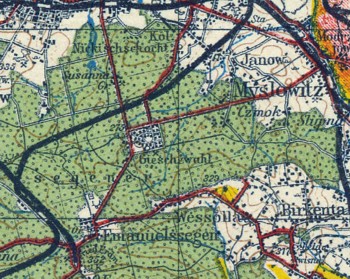Giszowiec na mapie z 1914 roku