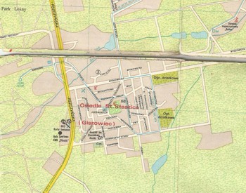 Giszowiec na mapie Katowic z 1985 roku