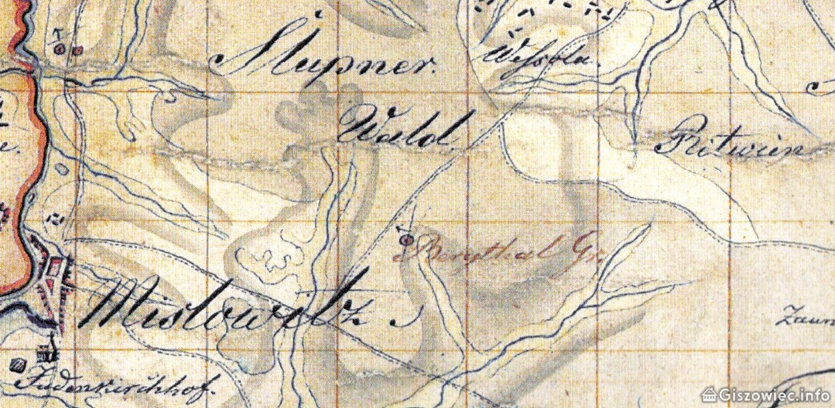 Kopalnia Bergthal oznaczona na mapie Harnischa z 1795 r.