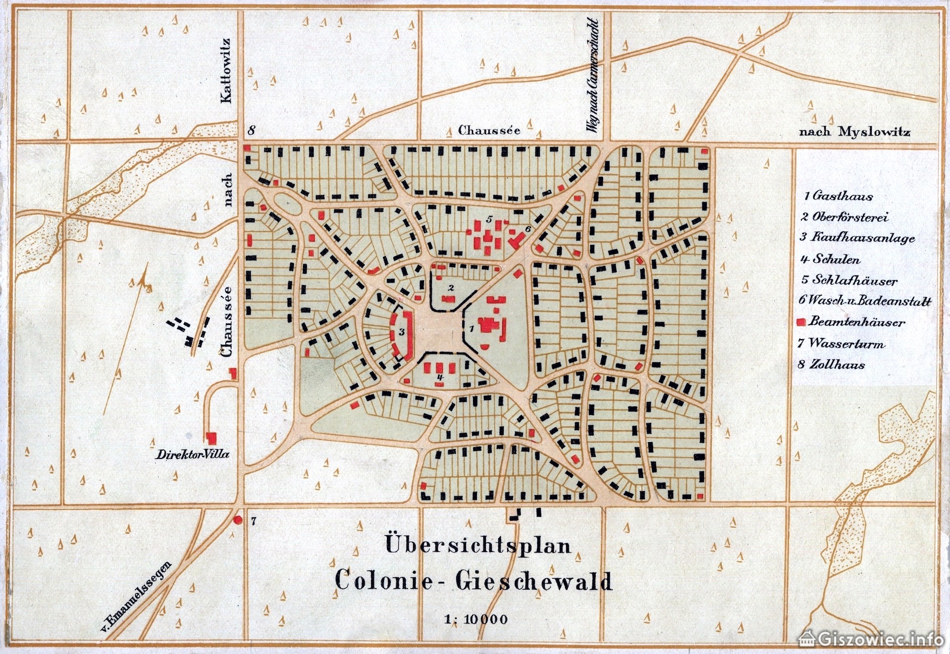 Pierwotny plan budowy kolonii Giszowiec zamieszczony w opracowaniu Reuffurtha