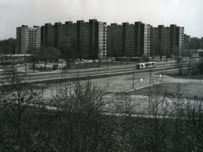 Giszowiec, Bloki przy dzisiejszej ul. Wojciecha w latach 70. Widok z hałdy KWK Staszic.
